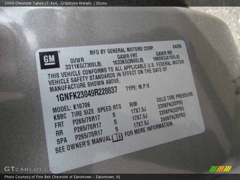 Graystone Metallic / Ebony 2009 Chevrolet Tahoe LT 4x4