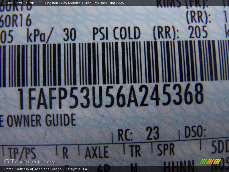 Tungsten Grey Metallic / Medium/Dark Flint Grey 2006 Ford Taurus SE