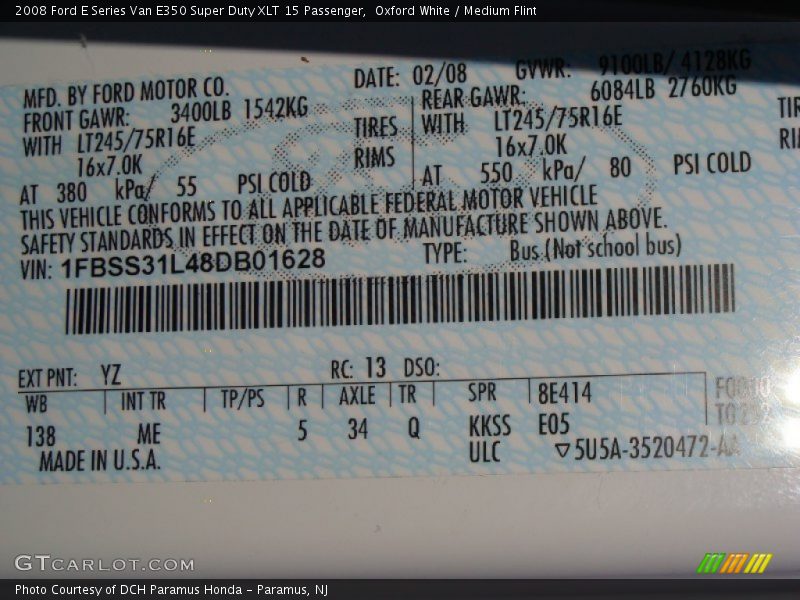 Oxford White / Medium Flint 2008 Ford E Series Van E350 Super Duty XLT 15 Passenger