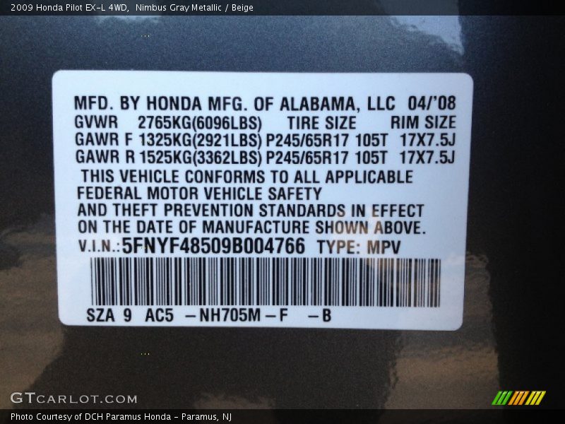 Nimbus Gray Metallic / Beige 2009 Honda Pilot EX-L 4WD