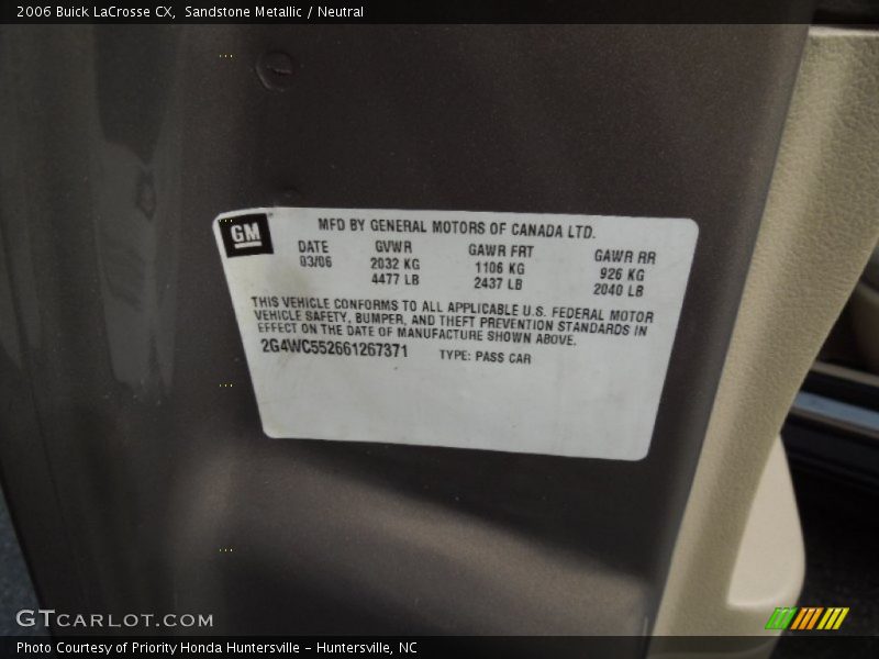 Sandstone Metallic / Neutral 2006 Buick LaCrosse CX