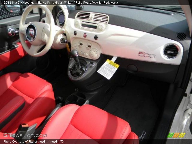 Bianco Perla (Pearl White) / Pelle Rossa/Avorio (Red/Ivory) 2012 Fiat 500 Lounge