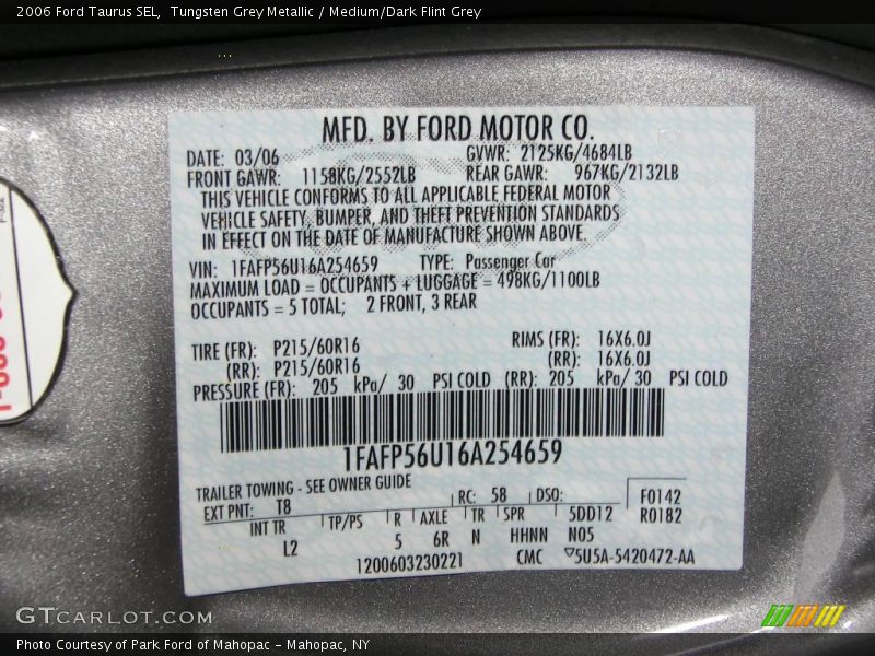 Tungsten Grey Metallic / Medium/Dark Flint Grey 2006 Ford Taurus SEL