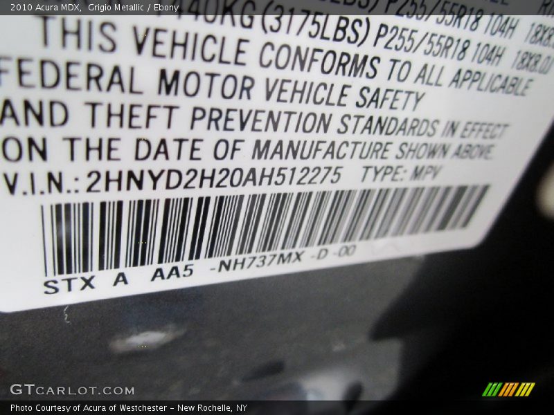 Grigio Metallic / Ebony 2010 Acura MDX