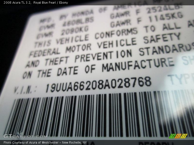 Royal Blue Pearl / Ebony 2008 Acura TL 3.2