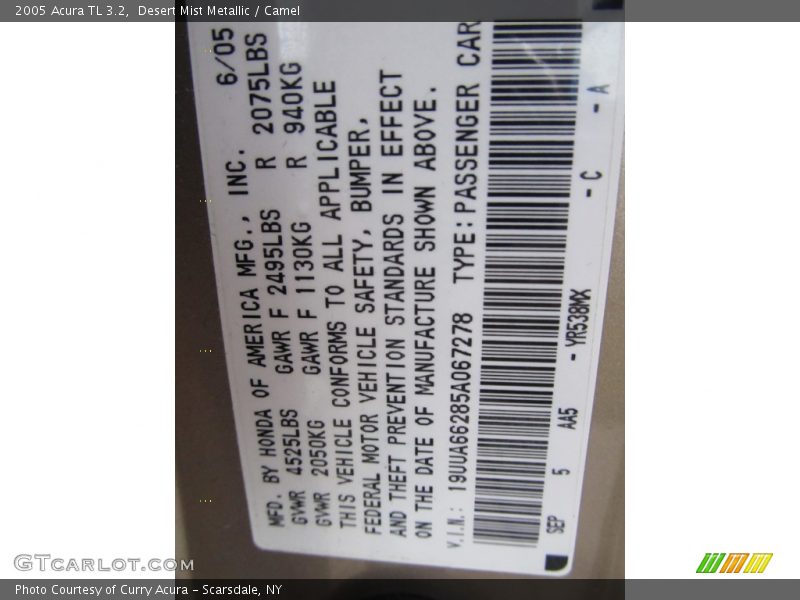 Desert Mist Metallic / Camel 2005 Acura TL 3.2