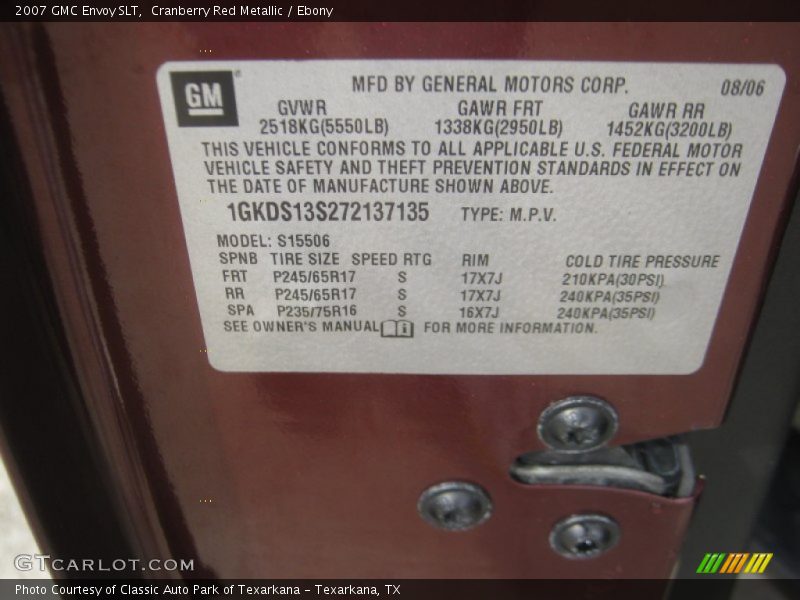 Cranberry Red Metallic / Ebony 2007 GMC Envoy SLT