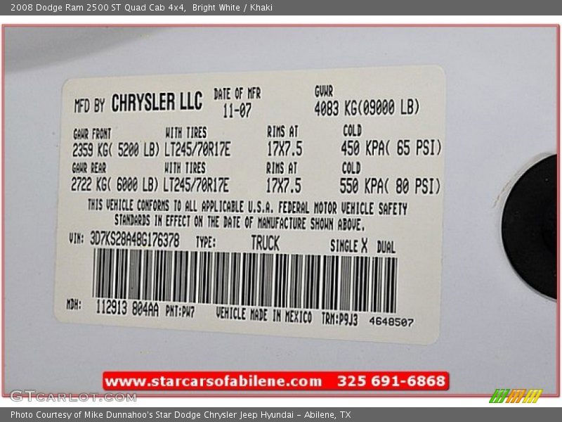 Bright White / Khaki 2008 Dodge Ram 2500 ST Quad Cab 4x4