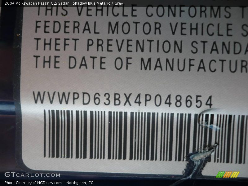 Shadow Blue Metallic / Grey 2004 Volkswagen Passat GLS Sedan