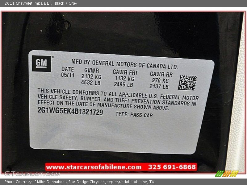 Black / Gray 2011 Chevrolet Impala LT
