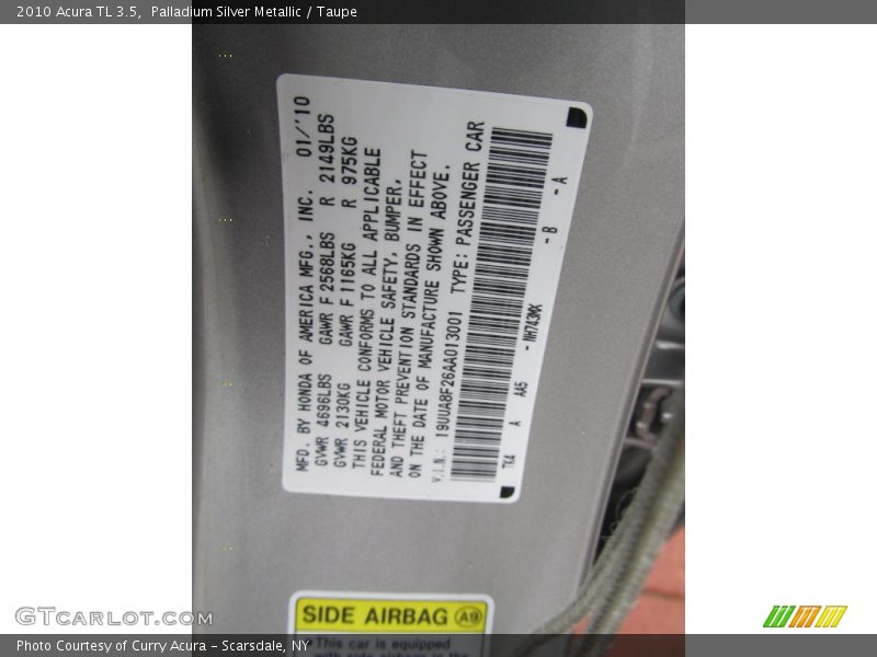 Palladium Silver Metallic / Taupe 2010 Acura TL 3.5