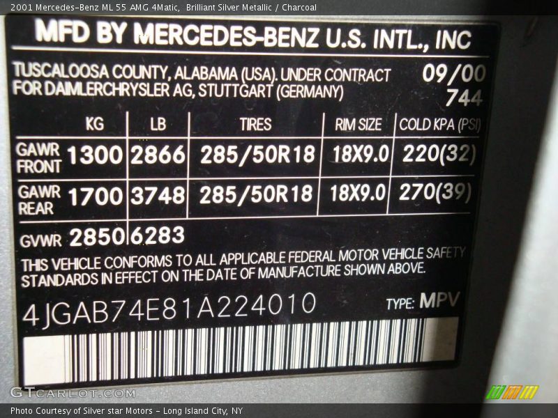 Brilliant Silver Metallic / Charcoal 2001 Mercedes-Benz ML 55 AMG 4Matic