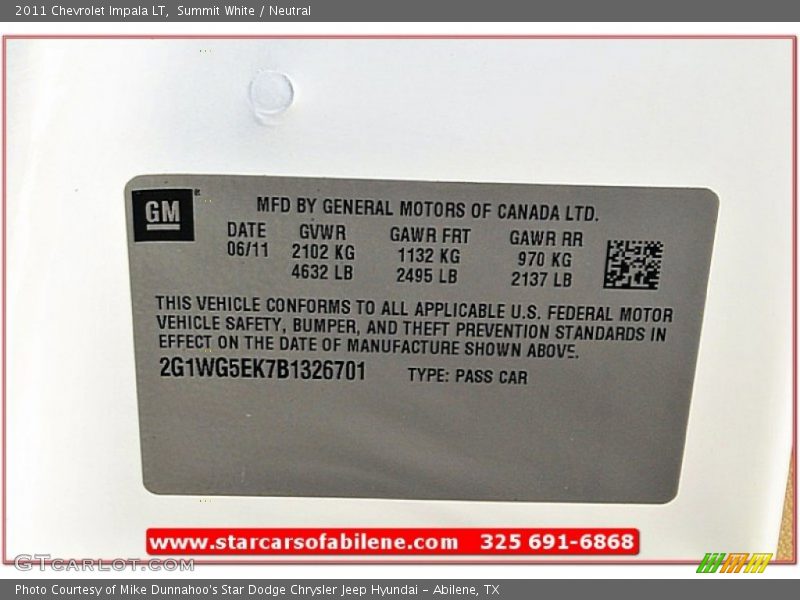 Summit White / Neutral 2011 Chevrolet Impala LT