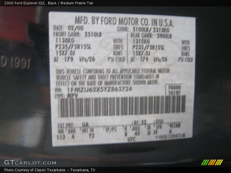 Black / Medium Prairie Tan 2000 Ford Explorer XLS