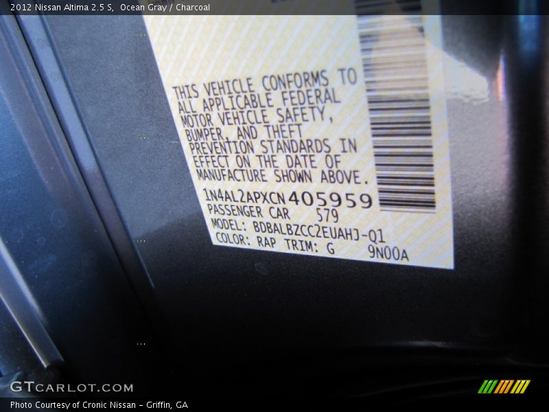 Ocean Gray / Charcoal 2012 Nissan Altima 2.5 S