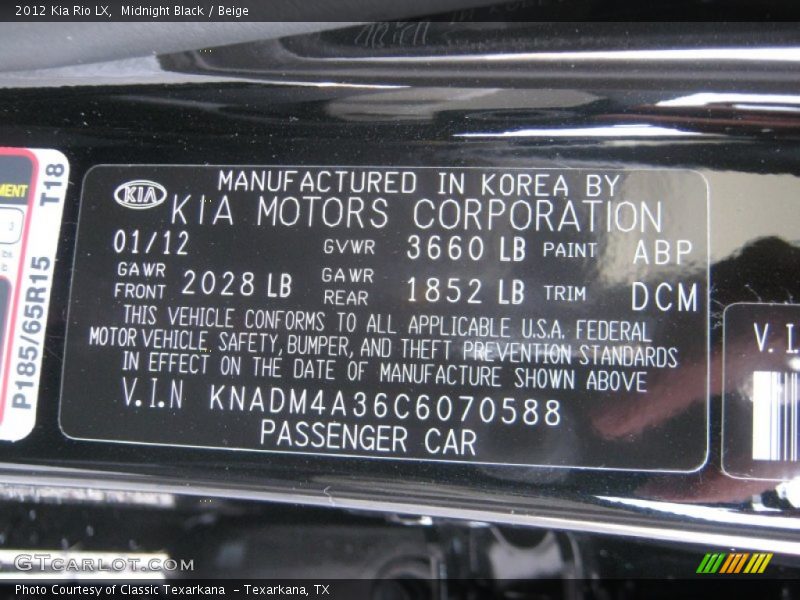 Midnight Black / Beige 2012 Kia Rio LX