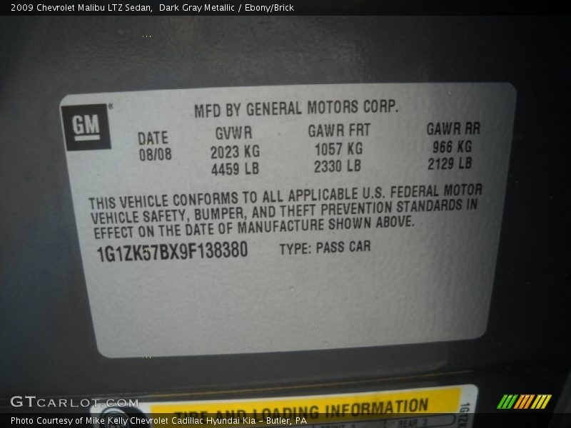 Dark Gray Metallic / Ebony/Brick 2009 Chevrolet Malibu LTZ Sedan
