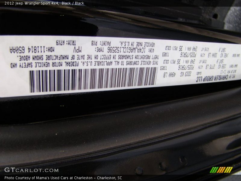 Black / Black 2012 Jeep Wrangler Sport 4x4