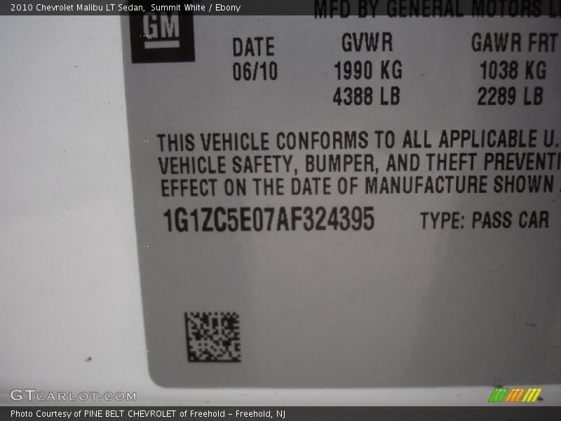 Summit White / Ebony 2010 Chevrolet Malibu LT Sedan