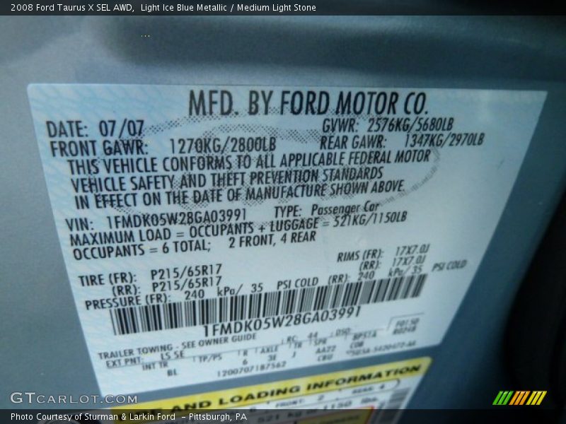 2008 Taurus X SEL AWD Light Ice Blue Metallic Color Code LS