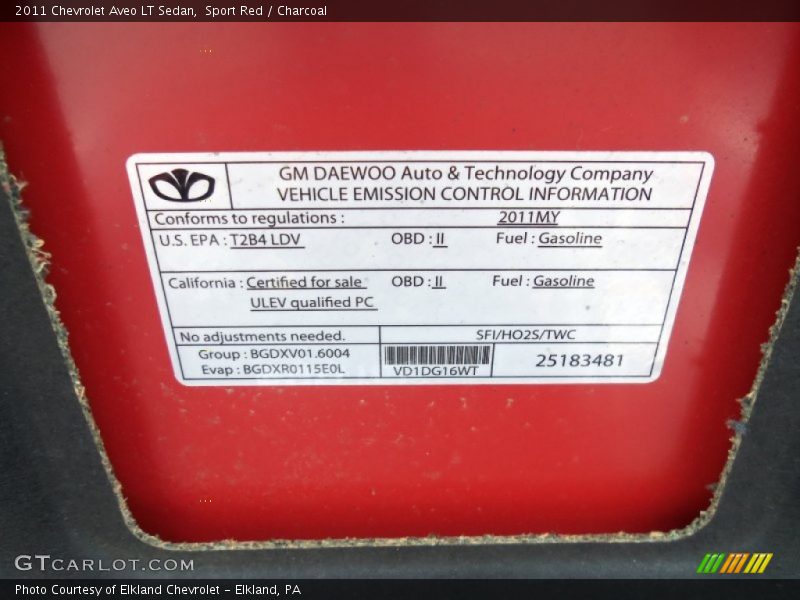 Sport Red / Charcoal 2011 Chevrolet Aveo LT Sedan