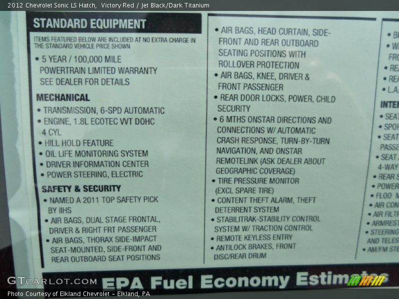 Victory Red / Jet Black/Dark Titanium 2012 Chevrolet Sonic LS Hatch