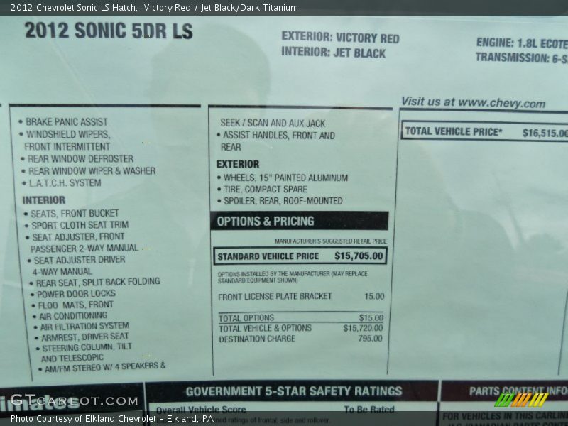 Victory Red / Jet Black/Dark Titanium 2012 Chevrolet Sonic LS Hatch