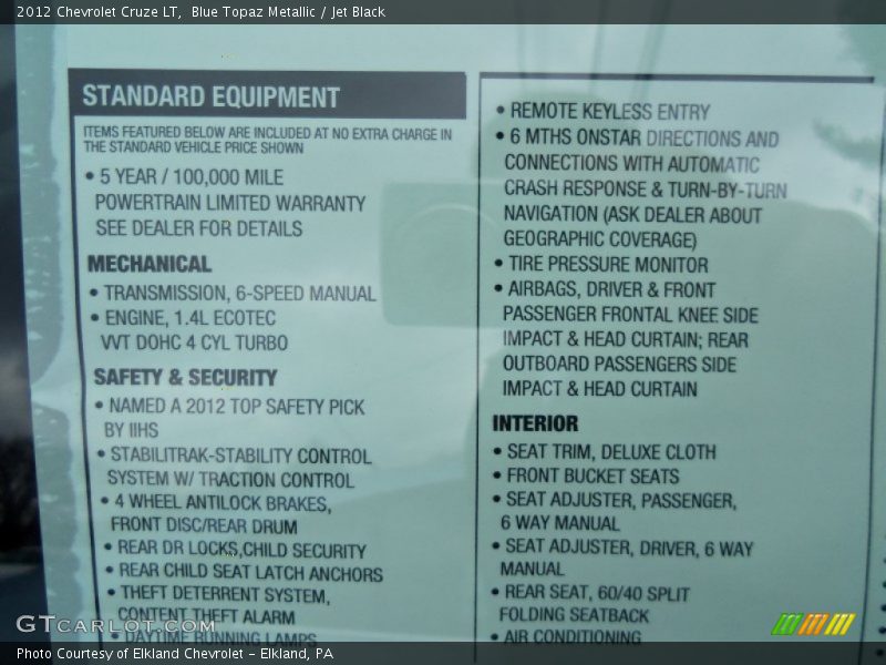  2012 Cruze LT Window Sticker