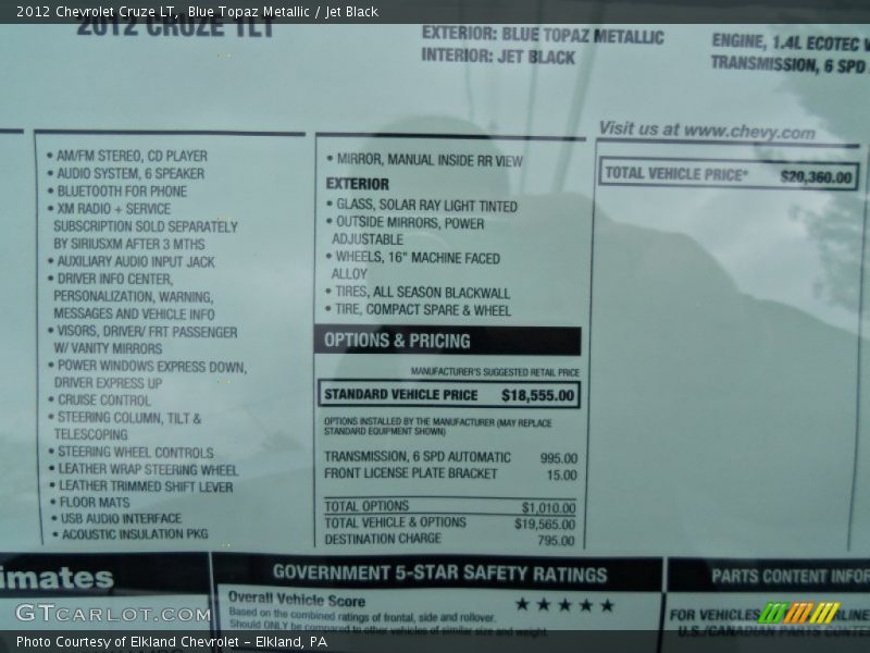  2012 Cruze LT Window Sticker