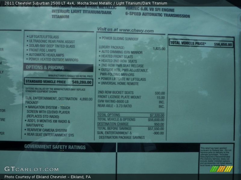  2011 Suburban 2500 LT 4x4 Window Sticker