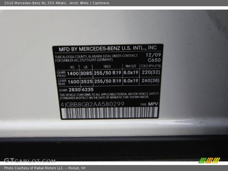 Arctic White / Cashmere 2010 Mercedes-Benz ML 350 4Matic