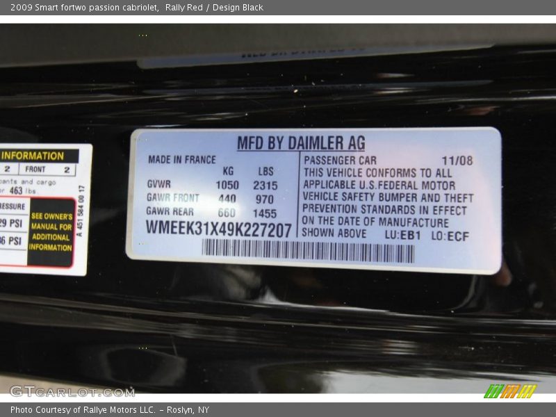 Rally Red / Design Black 2009 Smart fortwo passion cabriolet