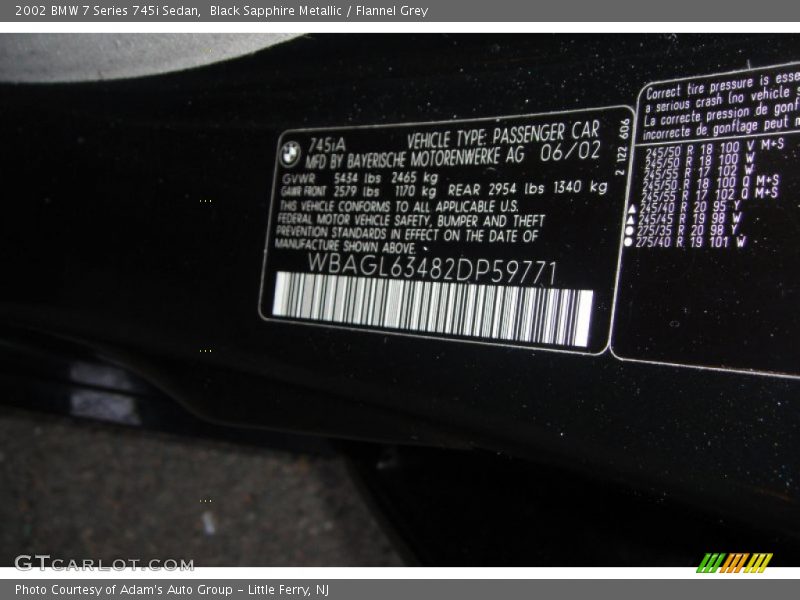 Black Sapphire Metallic / Flannel Grey 2002 BMW 7 Series 745i Sedan