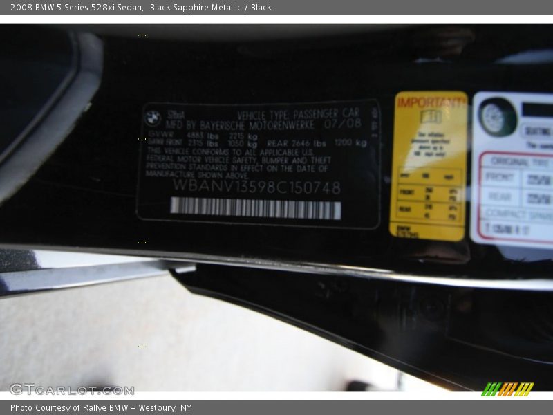 Black Sapphire Metallic / Black 2008 BMW 5 Series 528xi Sedan