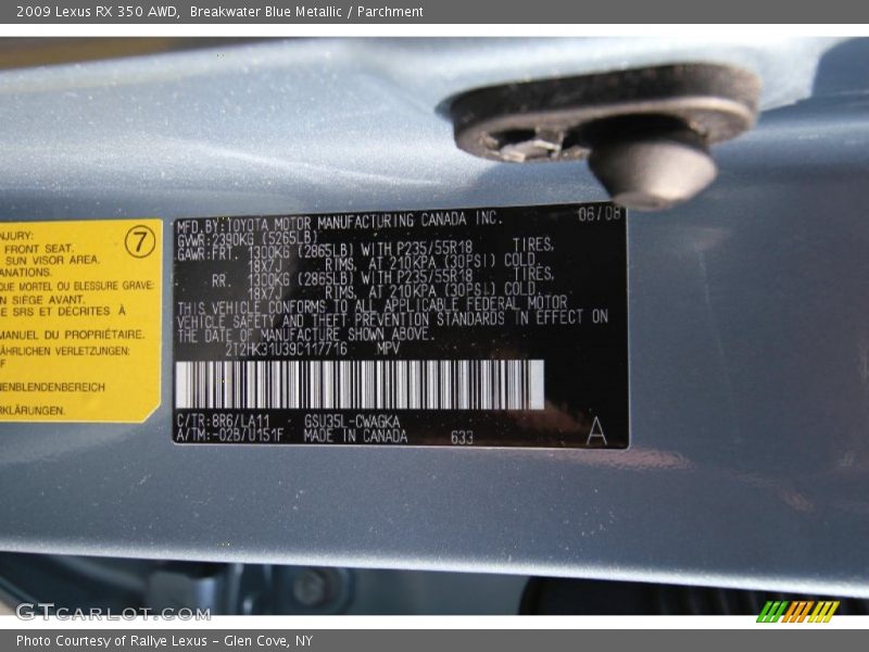 Breakwater Blue Metallic / Parchment 2009 Lexus RX 350 AWD