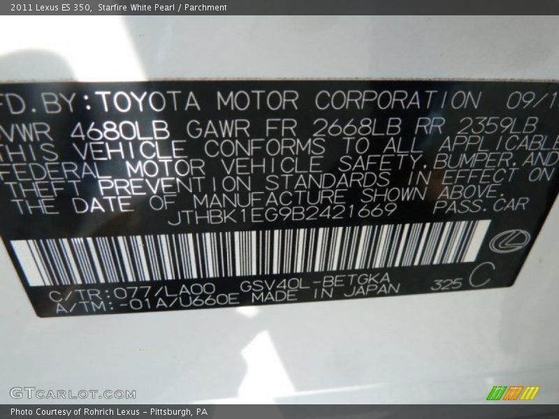 Starfire White Pearl / Parchment 2011 Lexus ES 350