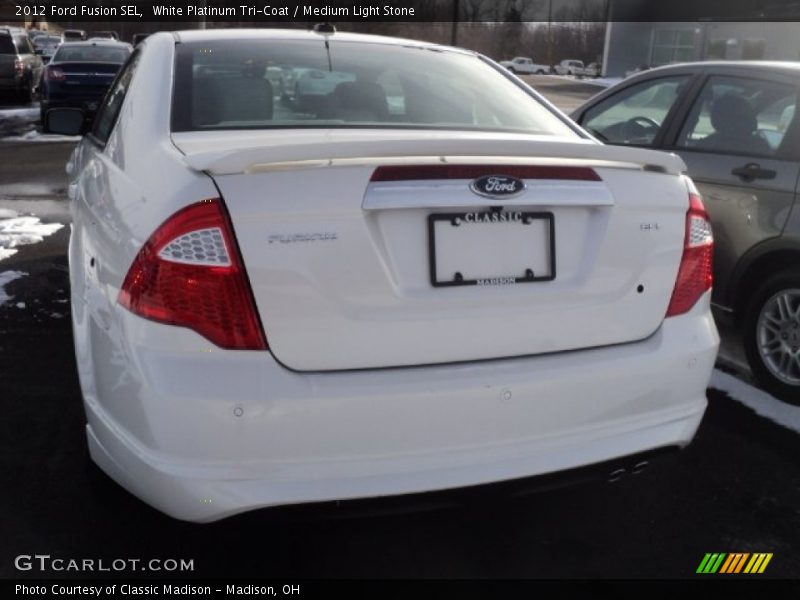 White Platinum Tri-Coat / Medium Light Stone 2012 Ford Fusion SEL