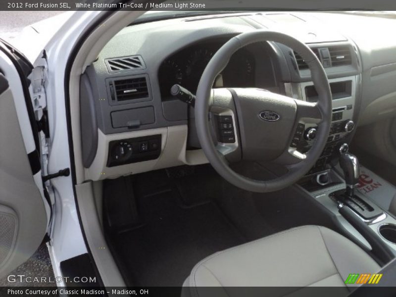 White Platinum Tri-Coat / Medium Light Stone 2012 Ford Fusion SEL
