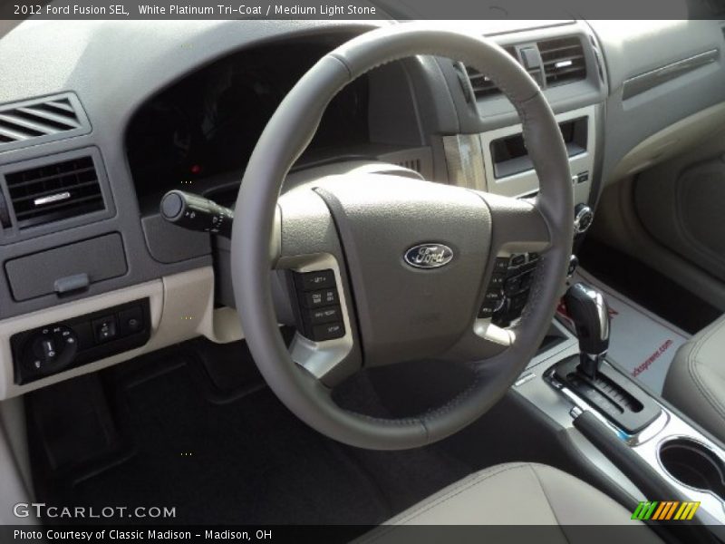 White Platinum Tri-Coat / Medium Light Stone 2012 Ford Fusion SEL