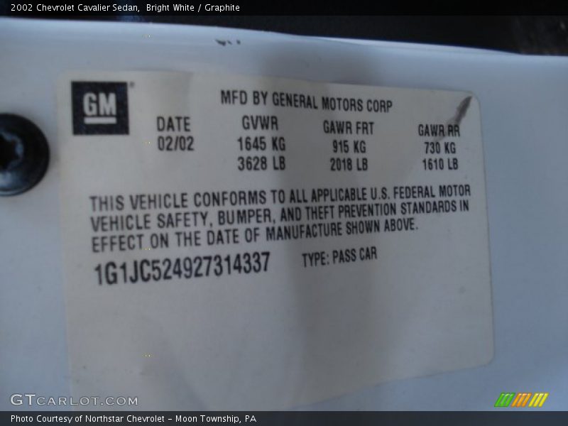 Bright White / Graphite 2002 Chevrolet Cavalier Sedan