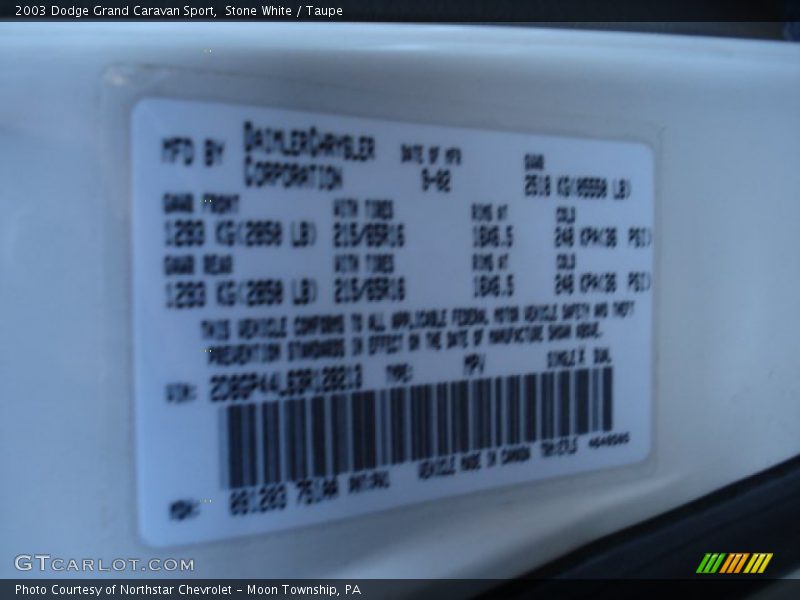 Stone White / Taupe 2003 Dodge Grand Caravan Sport
