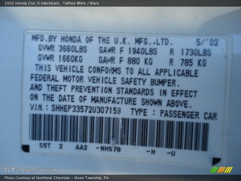 Taffeta White / Black 2002 Honda Civic Si Hatchback