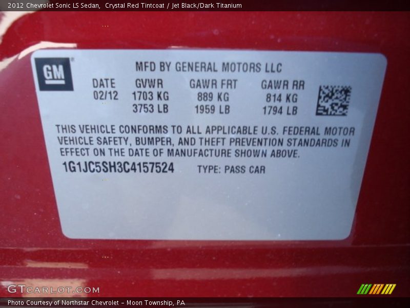 Crystal Red Tintcoat / Jet Black/Dark Titanium 2012 Chevrolet Sonic LS Sedan