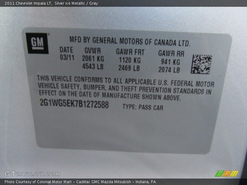 Silver Ice Metallic / Gray 2011 Chevrolet Impala LT