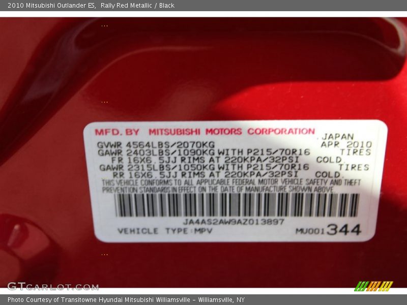 Rally Red Metallic / Black 2010 Mitsubishi Outlander ES
