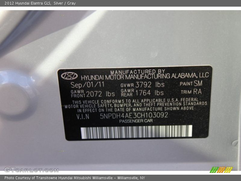 2012 Elantra GLS Silver Color Code SM