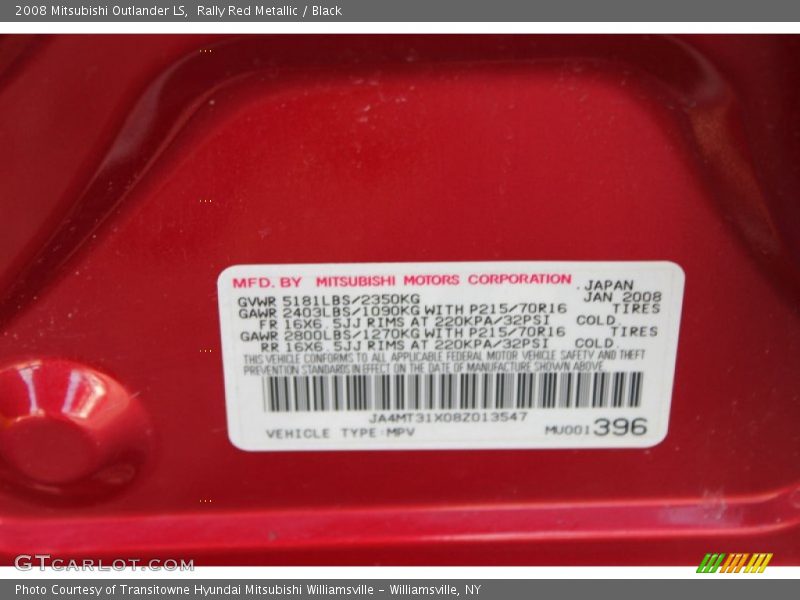 Rally Red Metallic / Black 2008 Mitsubishi Outlander LS