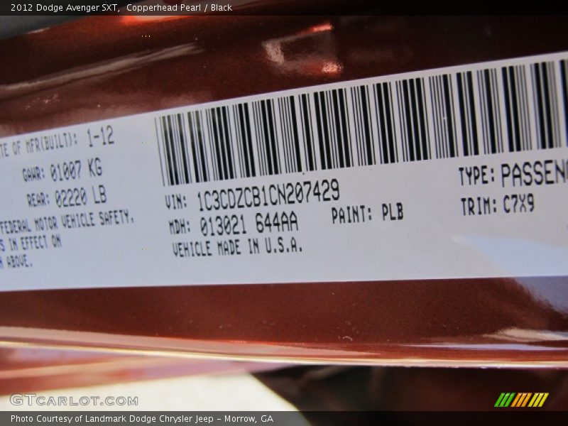 Copperhead Pearl / Black 2012 Dodge Avenger SXT