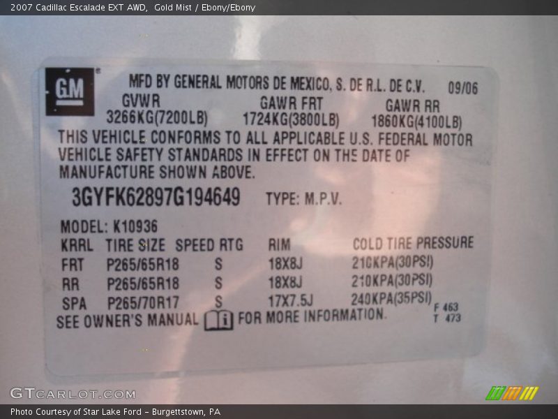 Gold Mist / Ebony/Ebony 2007 Cadillac Escalade EXT AWD