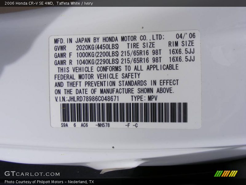Taffeta White / Ivory 2006 Honda CR-V SE 4WD